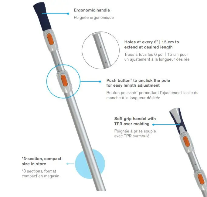 Manche télescopique professionnel - 3 x 120 cm